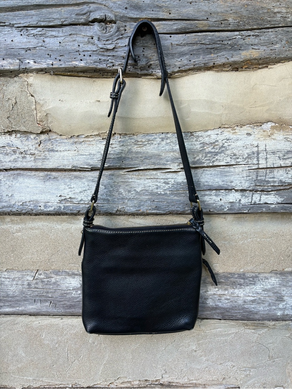Dooney & Bourke Black Pebbled Leather Convertible Crossbody with Gold Accent - Picture 2 of 11